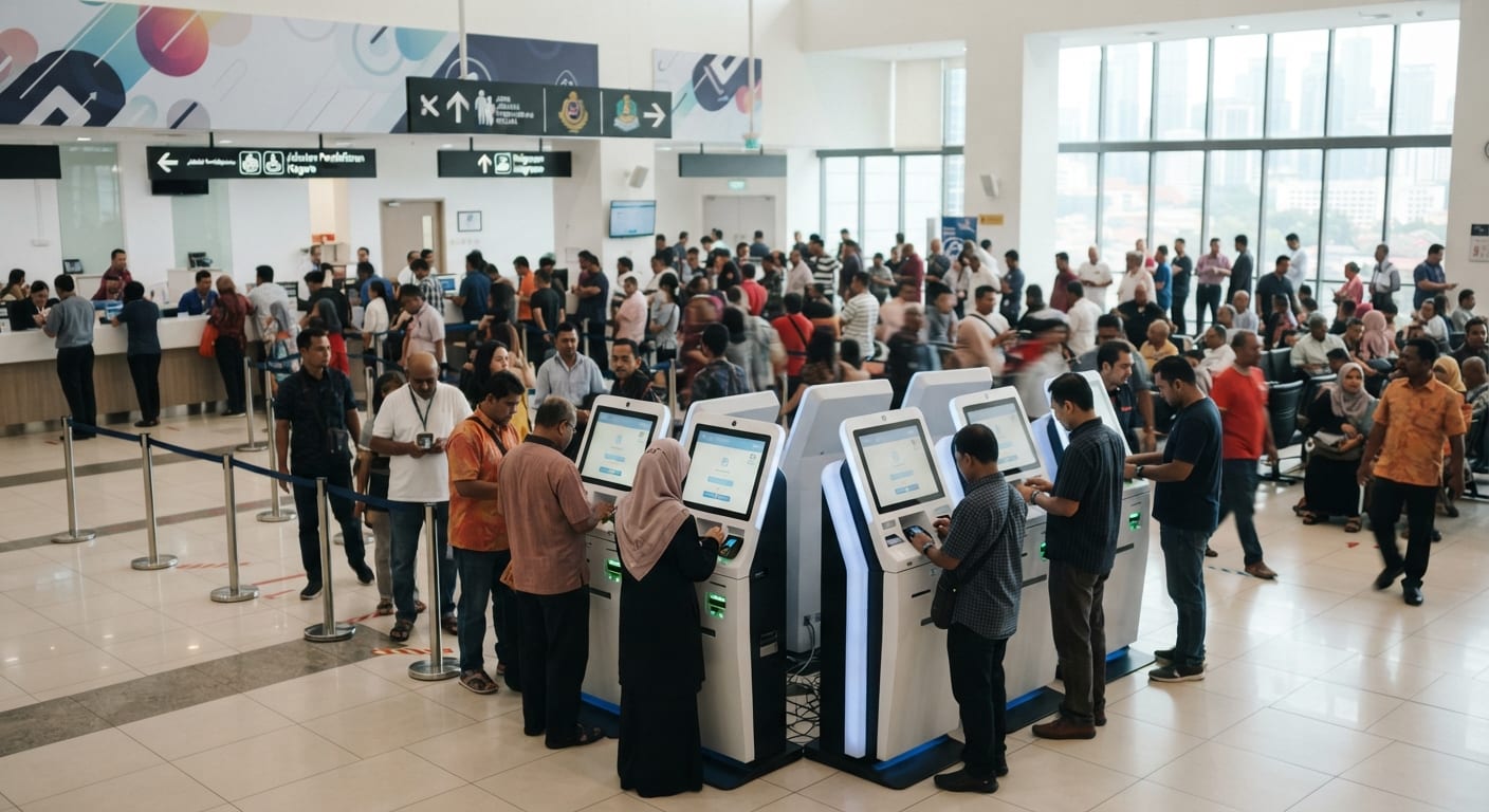 Orang ramai menggunakan kios layan diri di pusat perkhidmatan